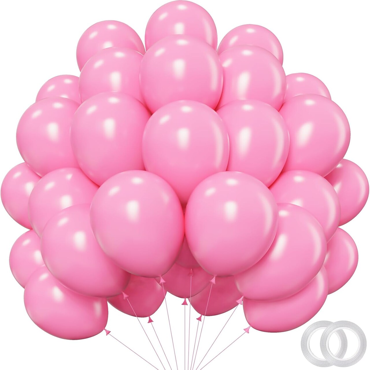 Pink Balloons - 12 inch 100pcs Latex - Round Matte Pink Birthday Balloons with 2 Ribbons for Baby Shower, Gender Reveal Parties